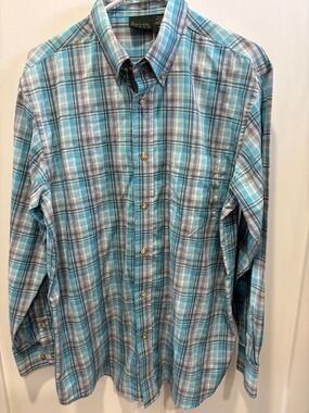 Men's Teal Plaid Long-Sleeve Button-Down Shirt